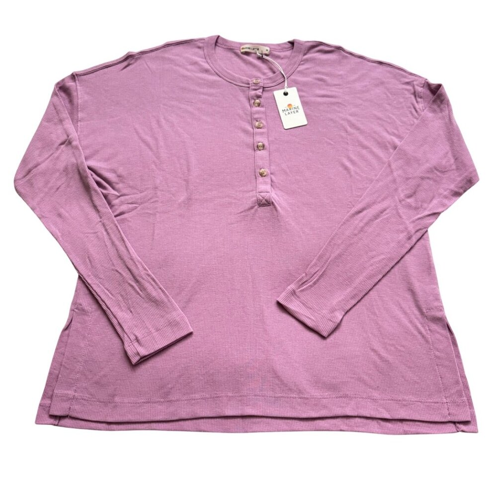 Marine layer Cait Lightweigh‎ Henley-lilac Tee sz medium long sleeve relaxed new